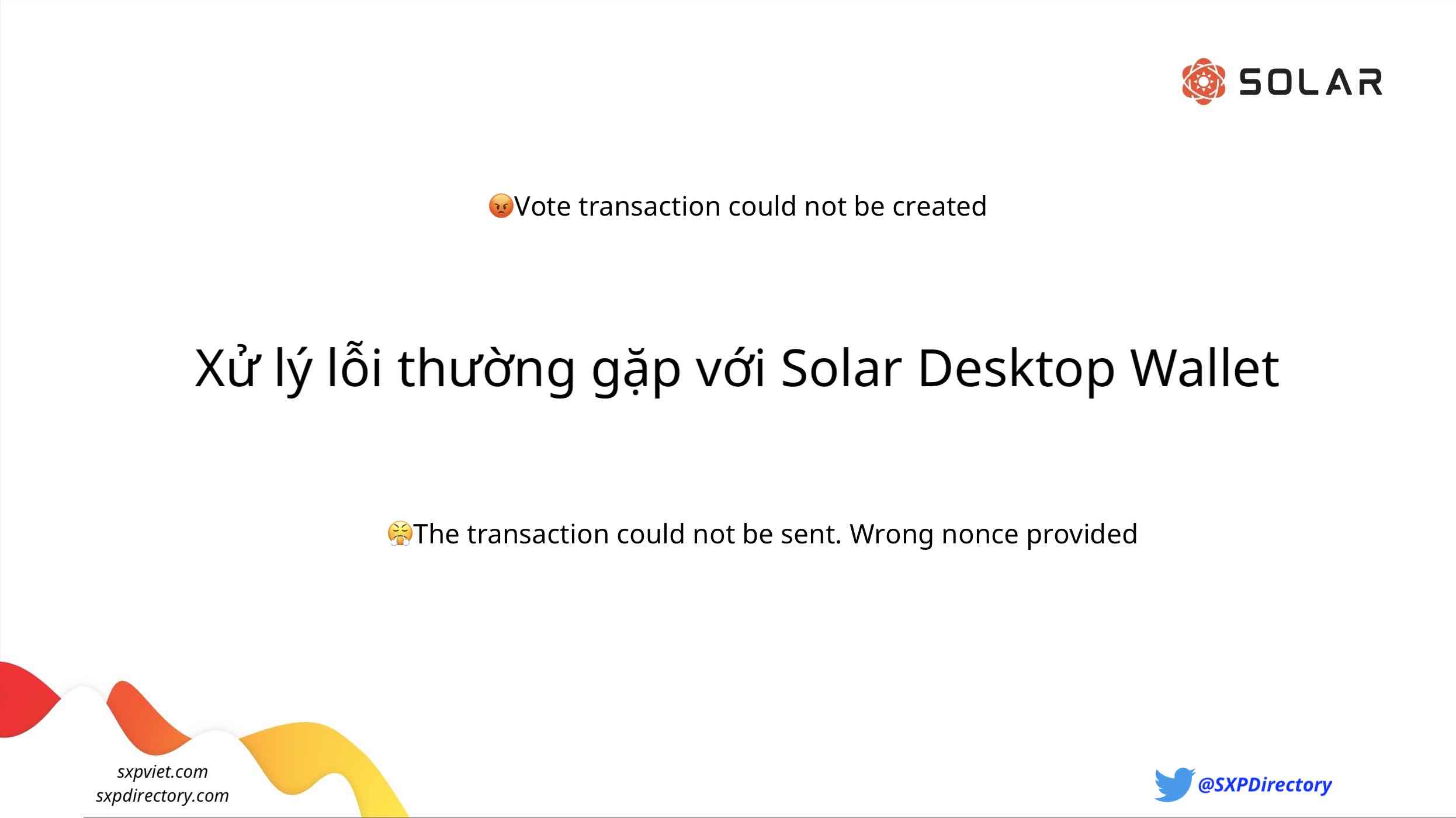 sửa lỗi solar desktop wallet
